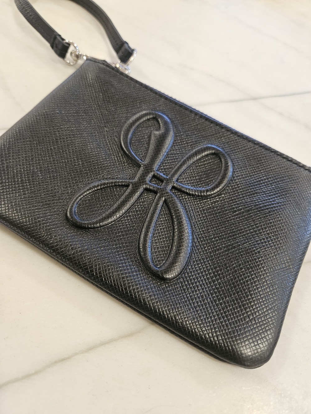 HOBO Black Leather Wristlet Pouch Clutch Embossed Abstract Logo Vintage Style